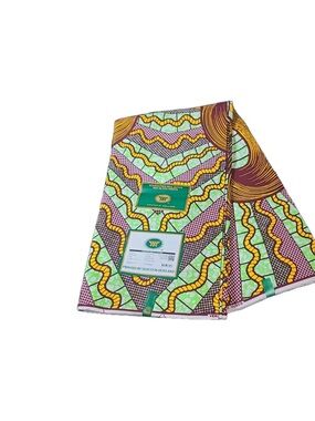 Vibrant African Wax Print Fabric - Green, Yellow, Purple